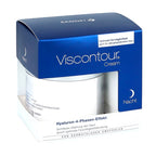 Packaging of Viscontour Hyaluronic Night Cream (old design) with product visible through an opening in the box.