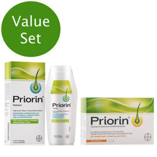 Priorin Set: Capsules Against Hair Loss 120pcs + Shampoo 200ml