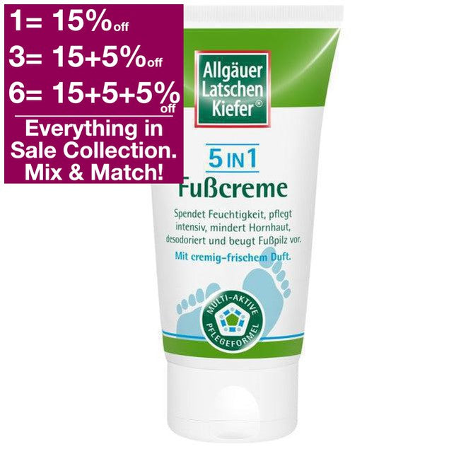 Allgäuer Latschenkiefer 5 In 1 Foot Cream The Allgäuer Latschenkiefer pine 5 in 1 foot cream features a balanced blend of beneficial ingredients that safeguard the feet year-round and impart smoothness. It is suitable for diabetics and has fast-absorbing qualities, while providing a pleasant, creamy fresh scent. VicNIc.com