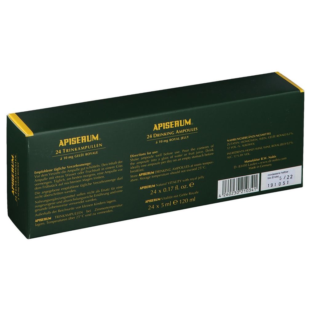 مشروبات Apiserum زجاجات من غذاء ملكات النحل 24 × 5 مل