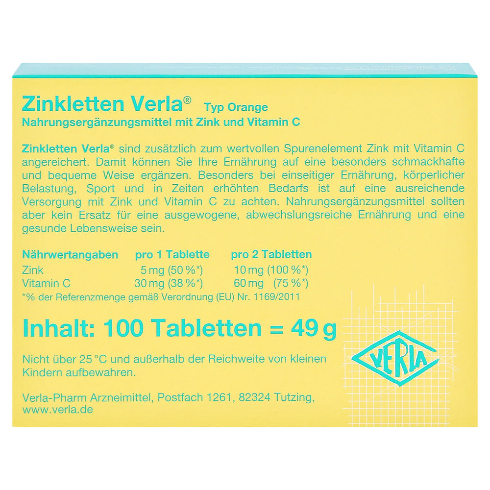 Zinkletten Verla Orange Lozenges 100 cap