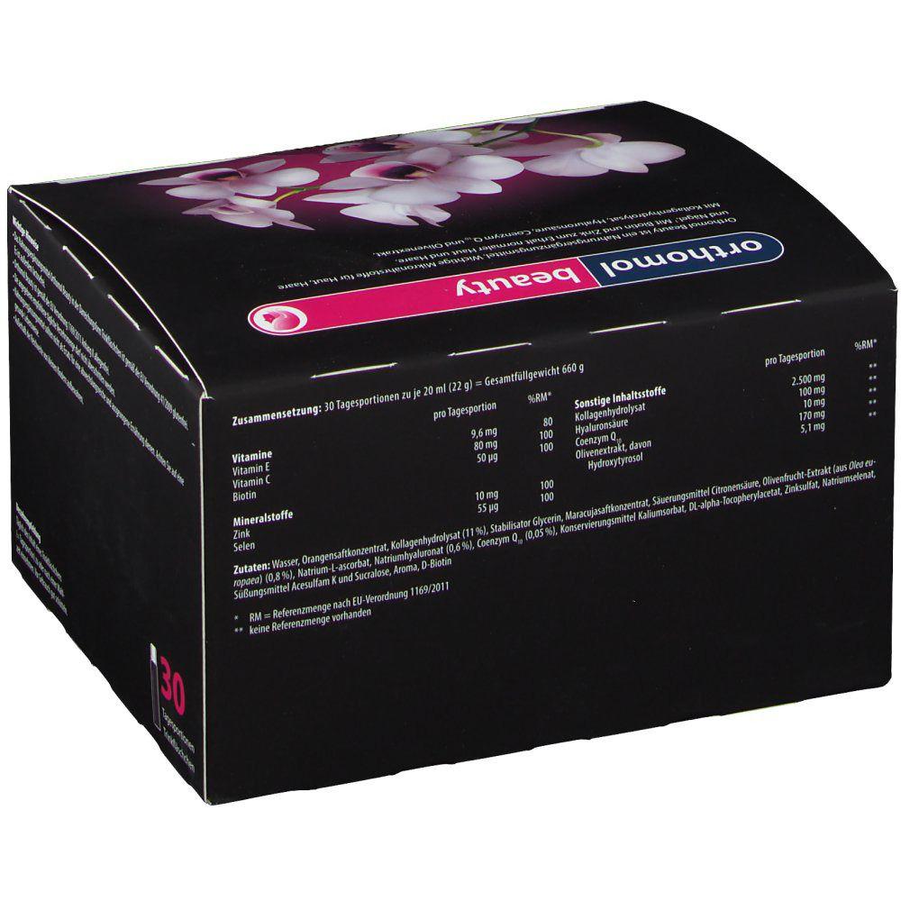 Ingredients and vitamins of Orthomol Beauty - Photo of the back of the package