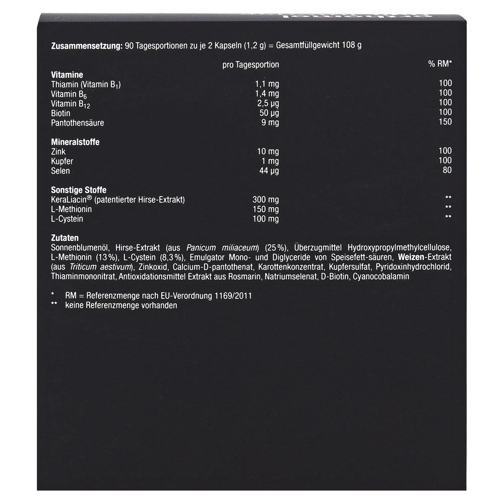 Ingredients of Orthomol Hair Intense Capsules on the back of the package