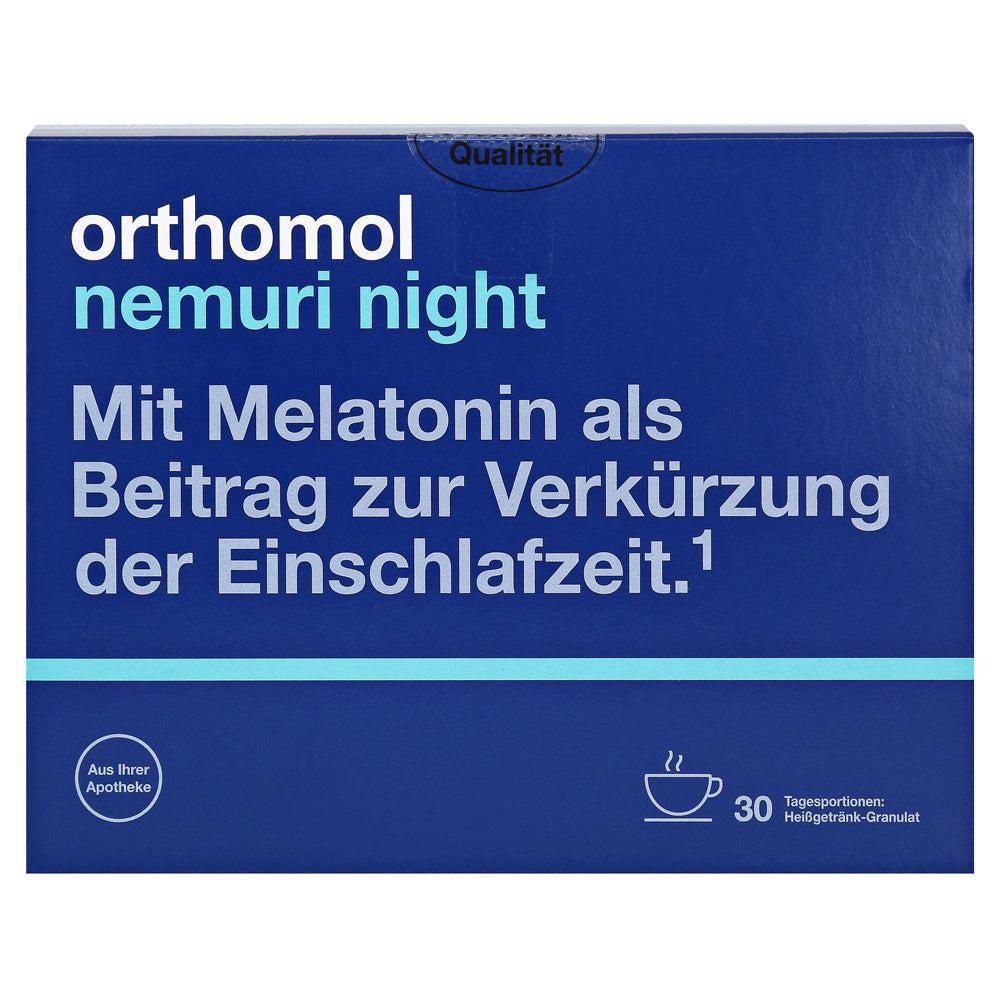 Orthomol Nemuri Night with melatonin to fall asleep faster. 30 daily portions of hot drink granules